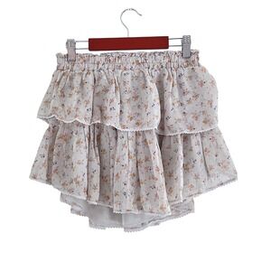 LovShackFancy 100% Silk Ruffle Floral Mini‎ Skirt Boho Cottagecore XS